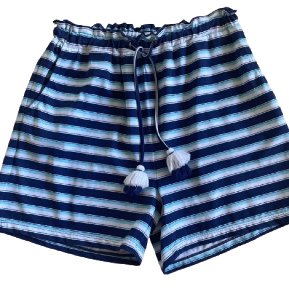 Cabana Life Women’s Striped Paperbag Shorts Navy Aqua White Size S